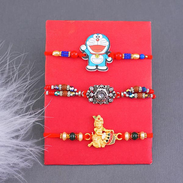 Two Alluring Rakhis N Kids Rakhi with Chocolates Gift Hamper