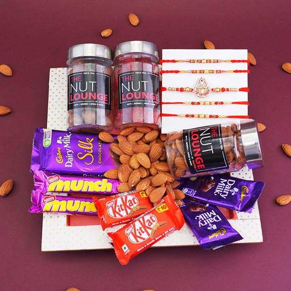 Pearl Rakhi N Mahadev Rakhi Gift Hamper with Designer Tray