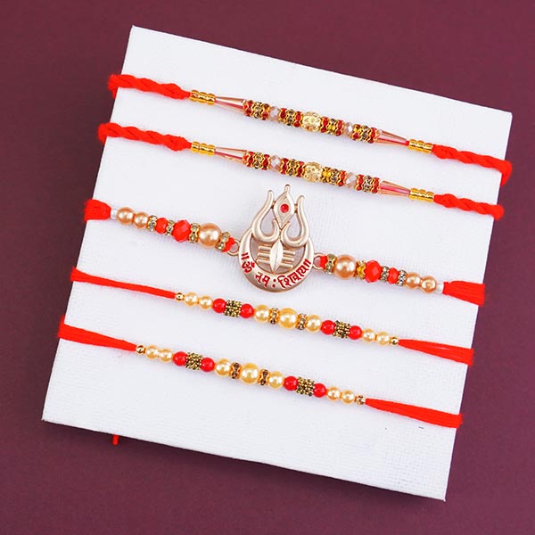 Pearl Rakhi N Mahadev Rakhi Gift Hamper with Designer Tray