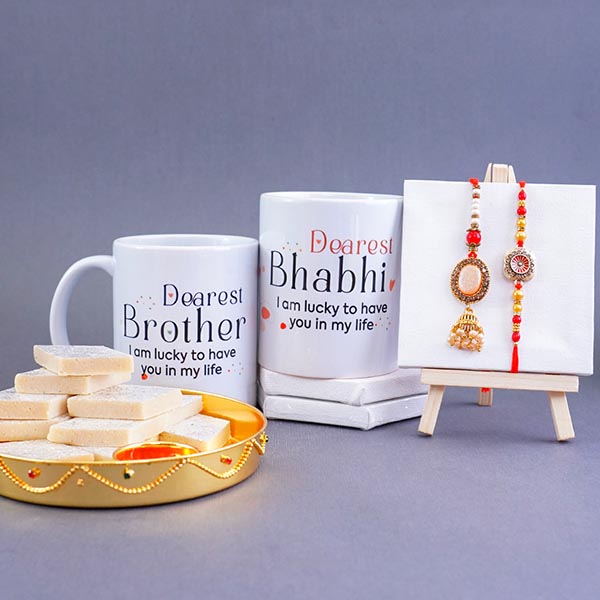 Dearest Bhaiya Bhabhi Rakhi N Mug Gift Hamper