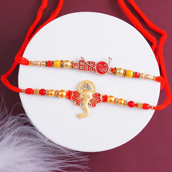 Golden Rakhi N Designer Rakhi with Kaju Katli Gift Pack