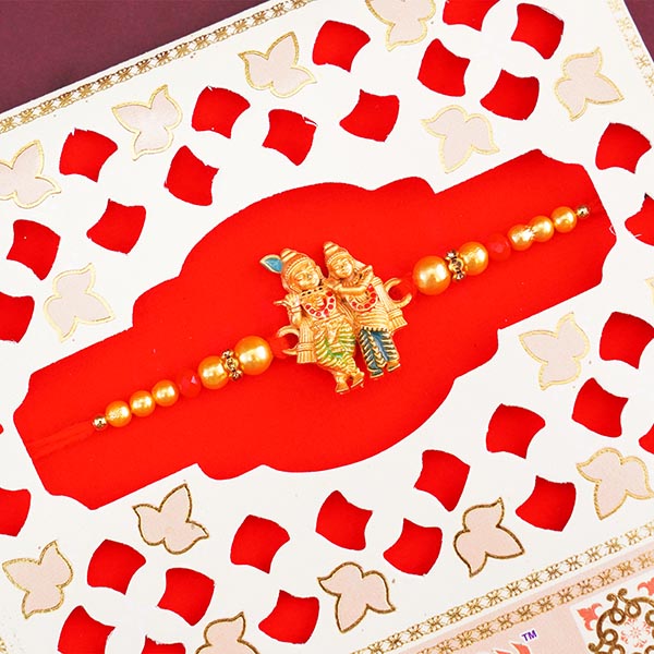 Auspicious Radha Krishna Rakhi with Puja Thali Gift Hamper