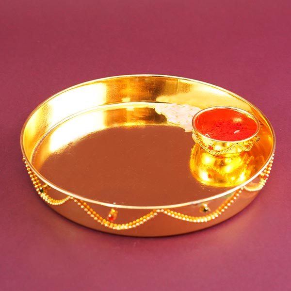 Auspicious Radha Krishna Rakhi with Puja Thali Gift Hamper