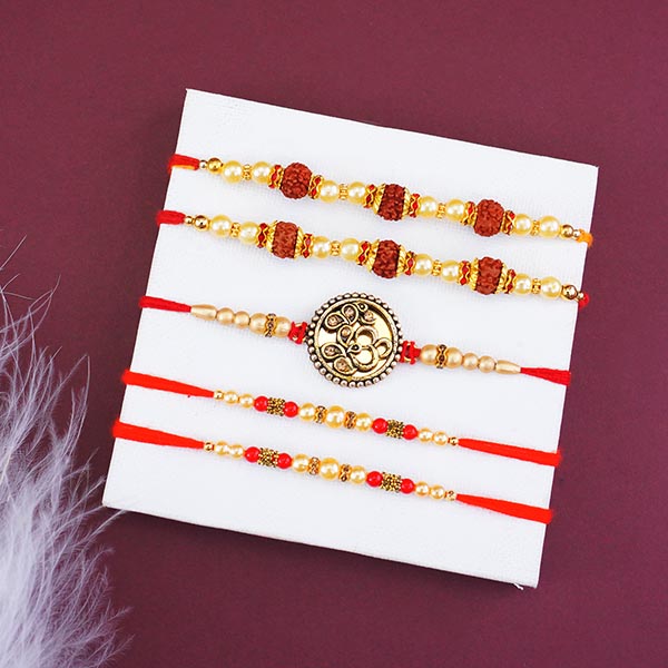 Fabulous Five Rakhis with Chocolates N Cashews Gift Hamper