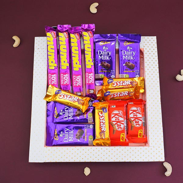 Fabulous Five Rakhis with Chocolates N Cashews Gift Hamper