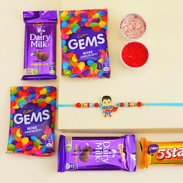 Amazing Superman Kids Rakhi with Chocolates