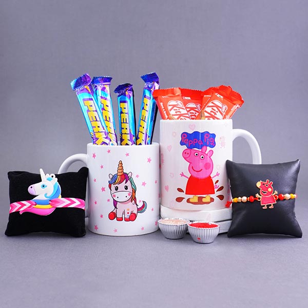 Peppa Pig Rakhi N Unicorn Rakhi with Mugs Gift Hamper