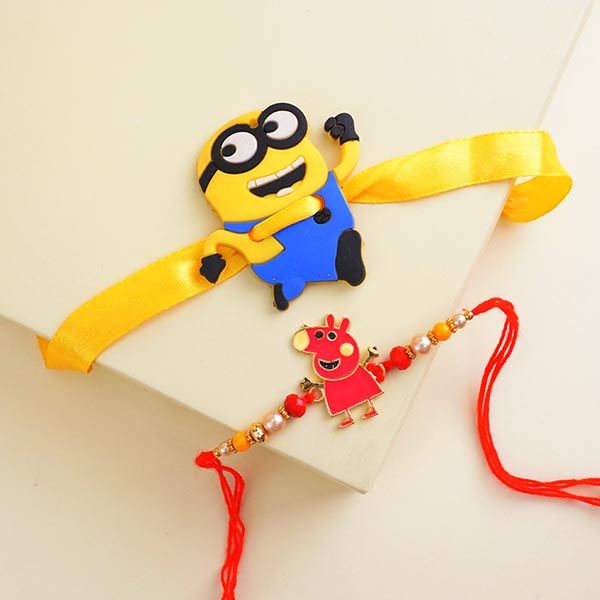 Minion Rakhi N Peppa Pig Kids Rakhi with Mugs Gift Hamper