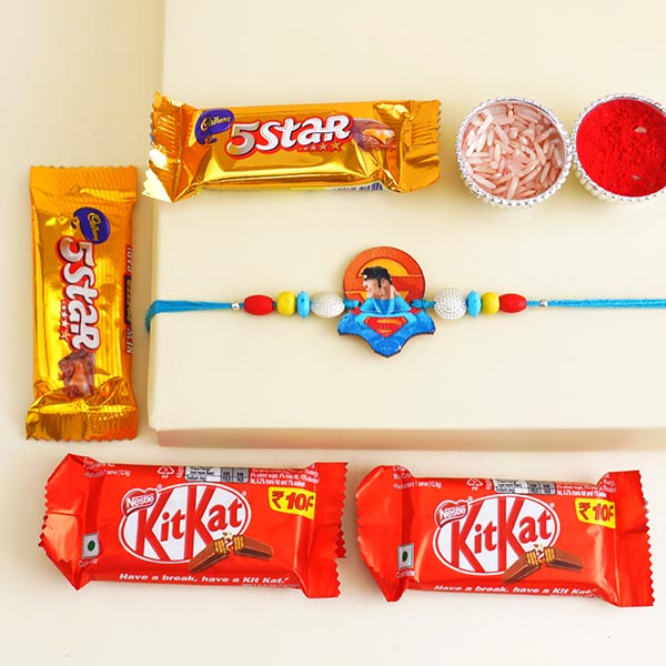 Superman Rakhi for Kids with Chocolates