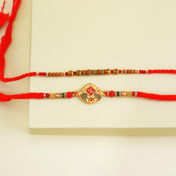 Golden Rakhi N Beaded Rakhi with Cookies Gift Hamper