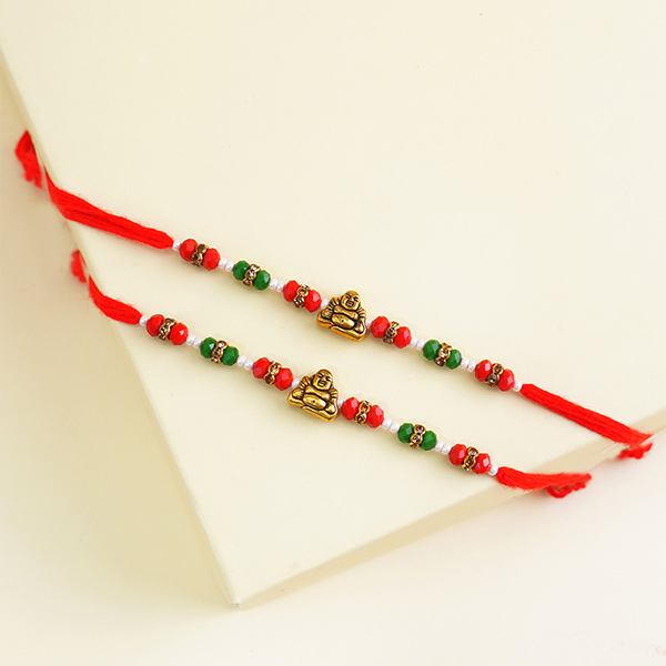 Double Buddha Rakhi with Chocolates Gift Pack