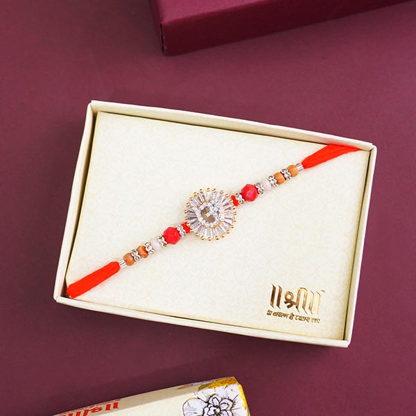 Golden Rakhi N AD Rakhi with Dry Fruits for Brothers