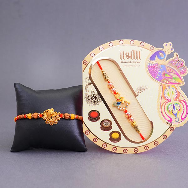 Set of Two Rakhis with Cookies N Sweets Gift Pack
