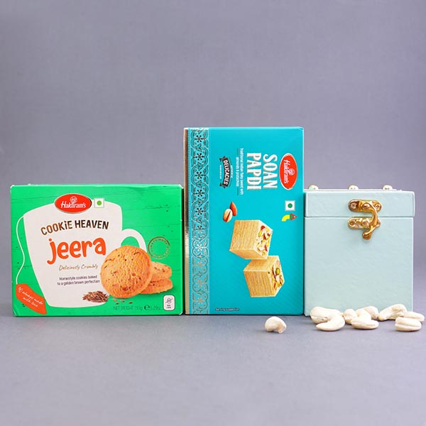Set of Two Rakhis with Cookies N Sweets Gift Pack