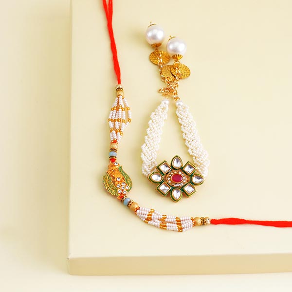 Alluring Bhaiya Bhabhi Rakhi with Kaju Katli Gift Hamper