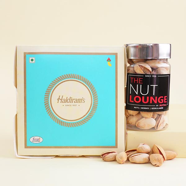 Alluring Bhaiya Bhabhi Rakhi with Kaju Katli Gift Hamper