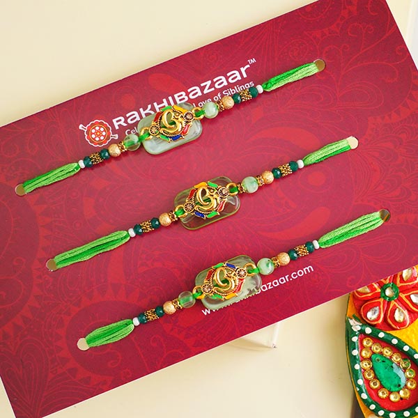 3 Green Om Designer Rakhis