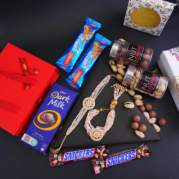 Bhaiya Bhabhi Rakhi with Dry Fruits N Chocolates in Designer Box
