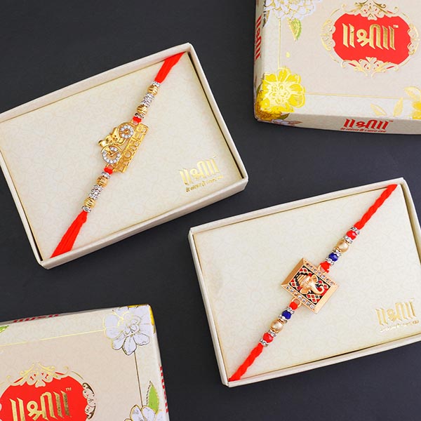 Golden Rakhi N Designer Rakhi with Chocolates Gift Hamper