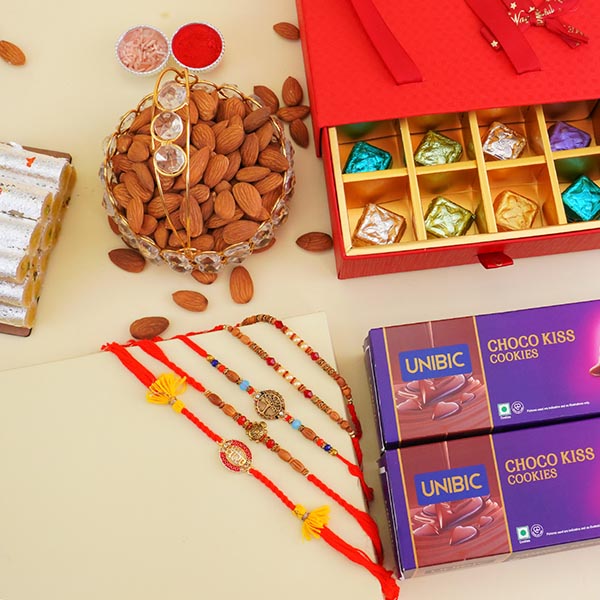 Pearl Rakhi N Golden Rakhi with Sweets N Chocolates
