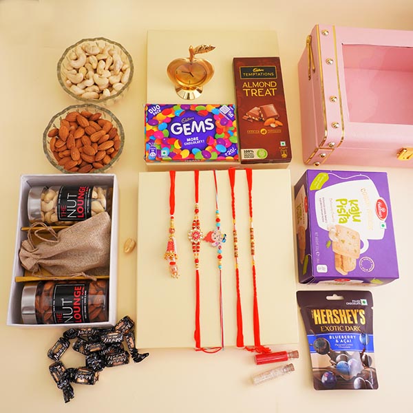 Five Rakhi Set with Dry Fruits Gift Hamper