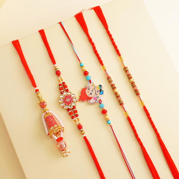 Five Rakhi Set with Dry Fruits Gift Hamper