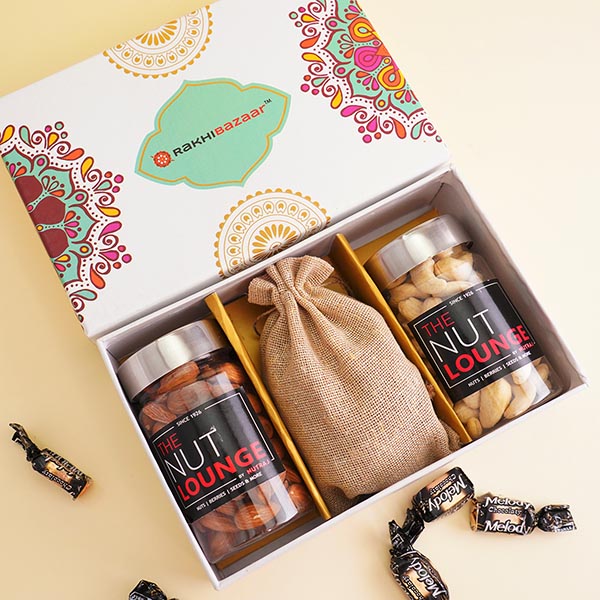 Five Rakhi Set with Dry Fruits Gift Hamper