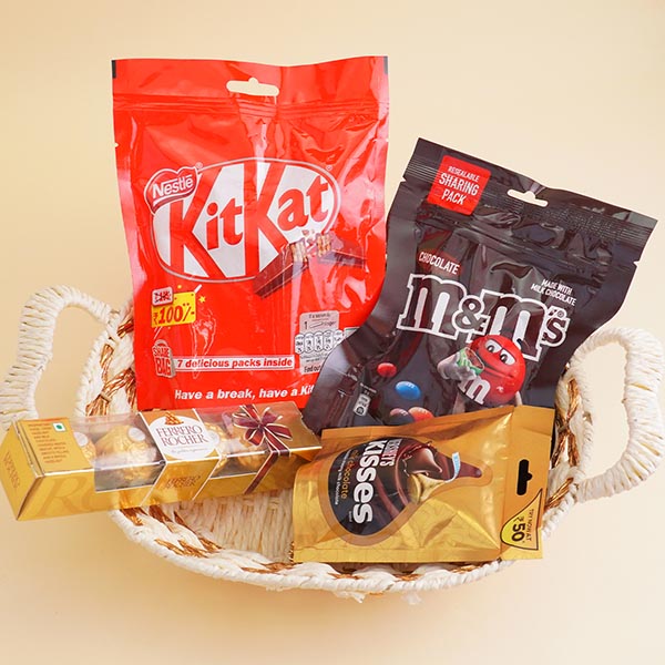 Three Golden Rakhis with Chocolates Gift Hamper