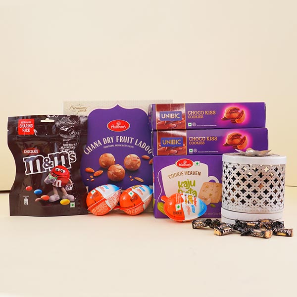 Six Rakhi Set with Chocolates N Puja Thali Gift Pack