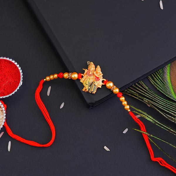 Sacred Golden Radha Krishna Rakhi