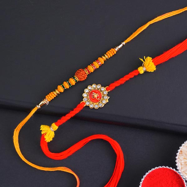Ganesha Rakhi N Rudraksha Rakhi Set
