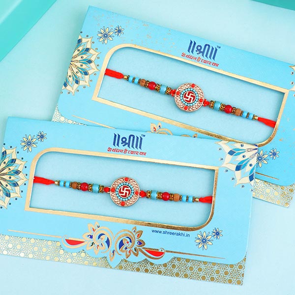 2 Silver Rakhis N 3 Designer Rakhis Set