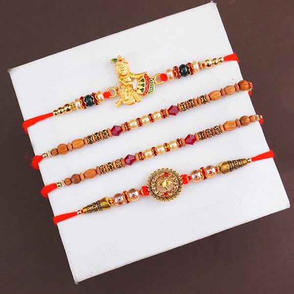 Set of Four Rakhis with Kaju Katli Gift Hamper
