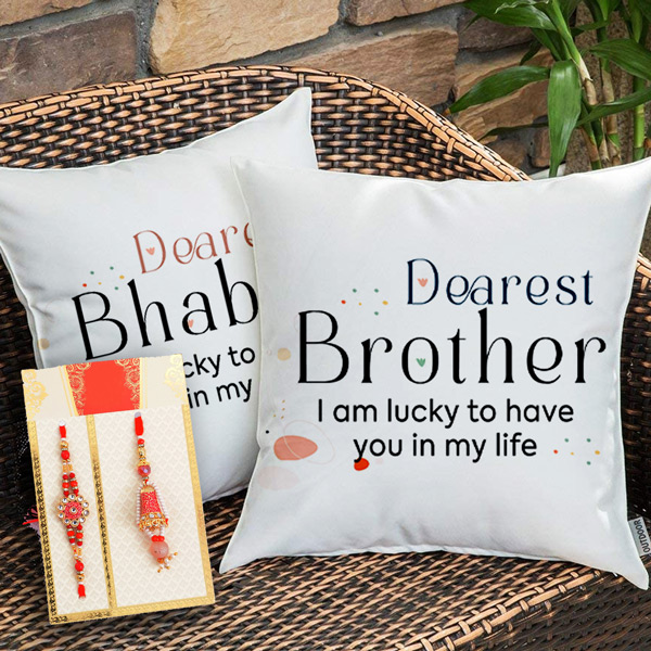 Dearest Bhaiya Bhabhi Cushion with Rakhi