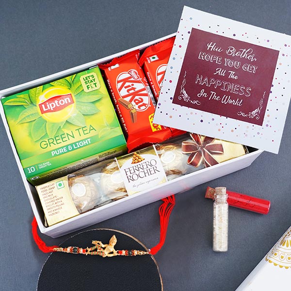 Golden Krishna Rakhi with Chocolates Combo