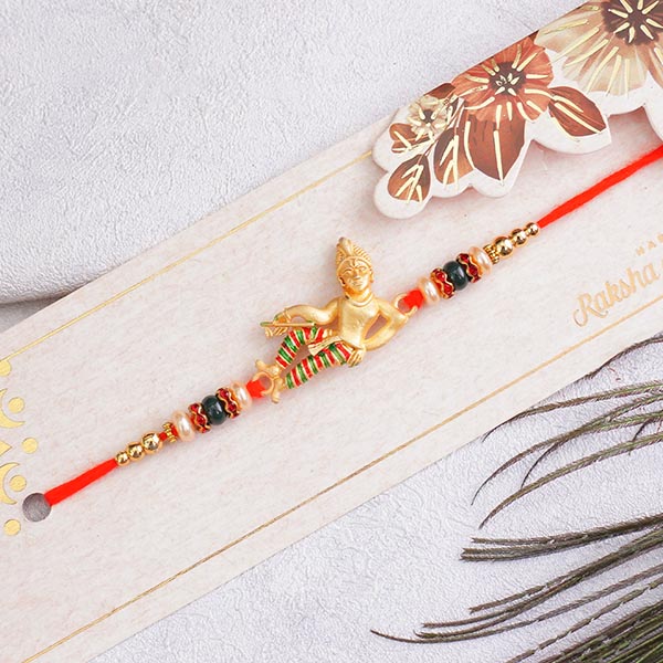 Golden Krishna Rakhi with Chocolates Combo