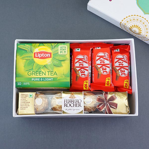 Golden Krishna Rakhi with Chocolates Combo