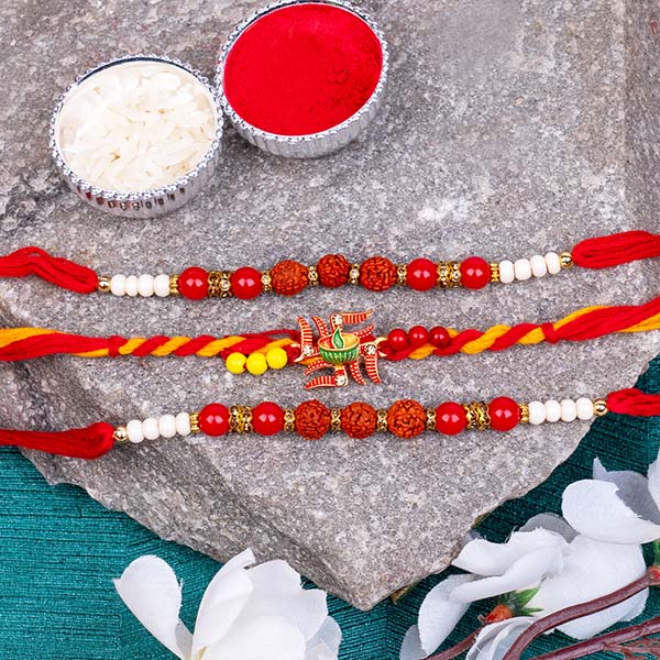 Rudraksha Rakhi and Ganesha Rakhi Set of 3