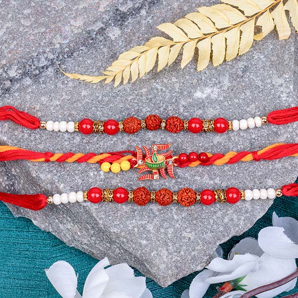 Rudraksha Rakhi and Ganesha Rakhi Set of 3