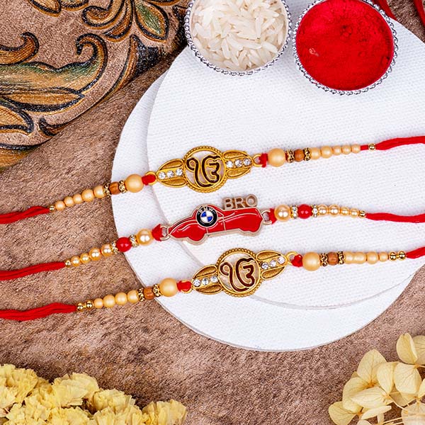 3 Rakhi Set Including Bro Rakhi and Onkar Rakhi