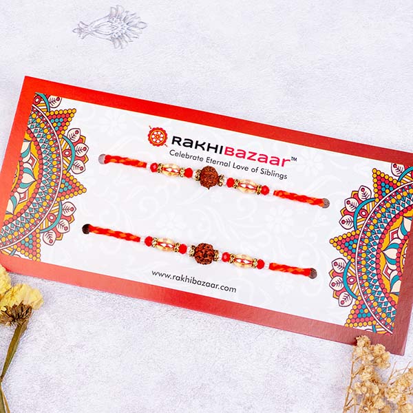 Set of 5 Rakhi with Designer Rakhi and Rudraksha Rakhi