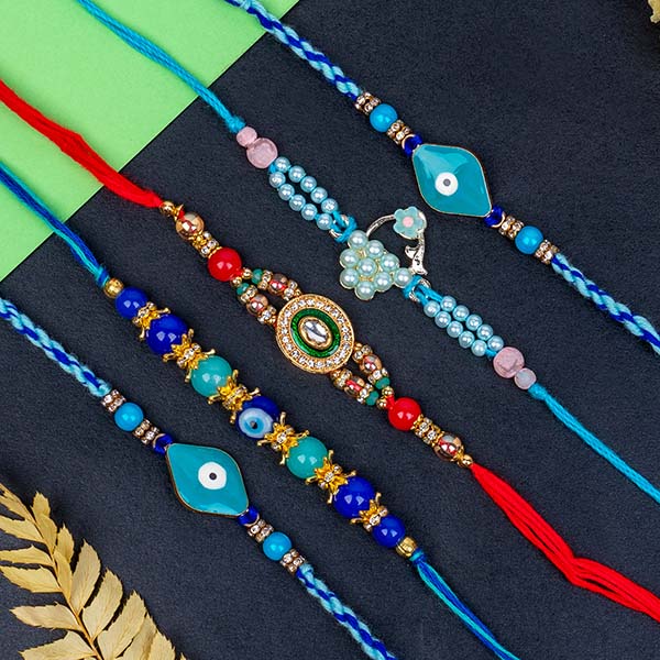 Evil Eye Rakhi with Flower Rakhi Set of 5
