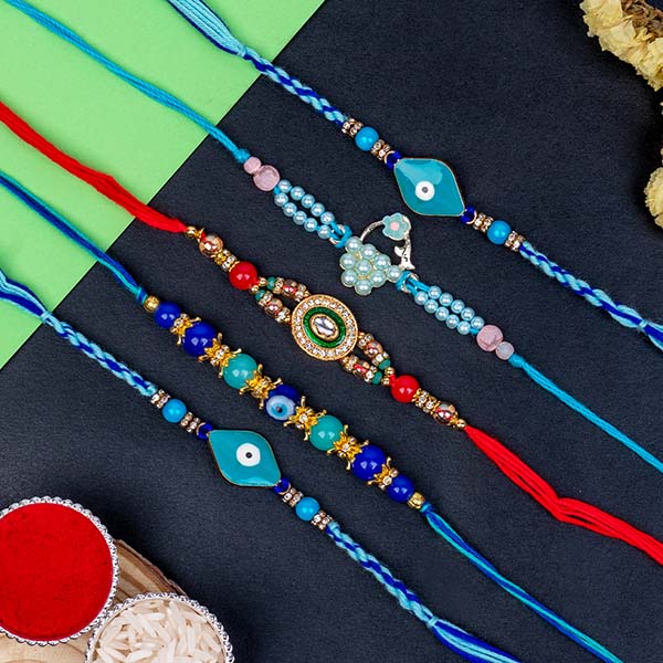 Evil Eye Rakhi with Flower Rakhi Set of 5