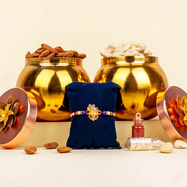 Krishna Rakhi with Golden Lotta of Dry Fruits