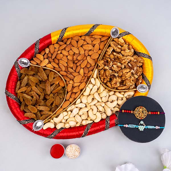 Set of 2 Rakhis with Dry Fruit Tray for Brothers