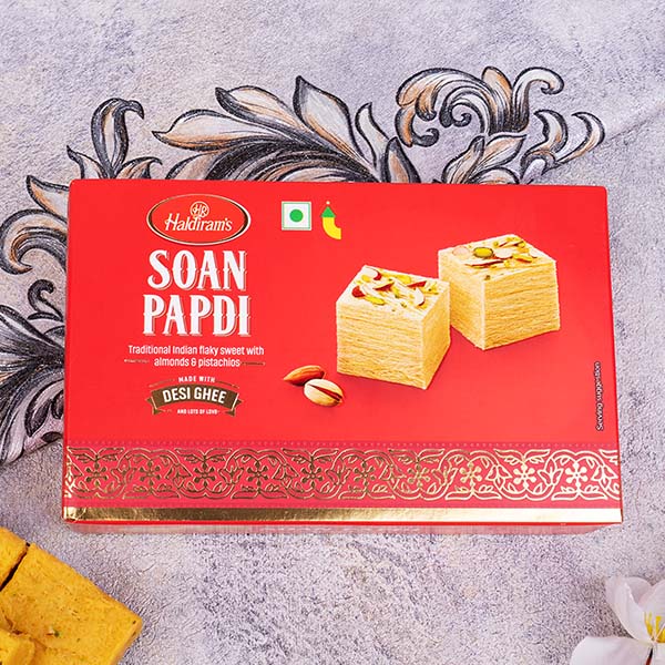 Set of 3 RaKhis with Kaju Katli and Soan Papdi