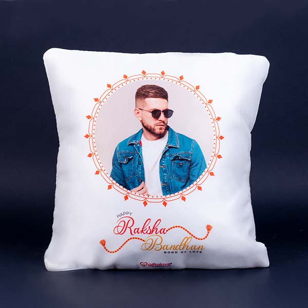 Designer Rakhi with Photo Cushion and Jade Plant