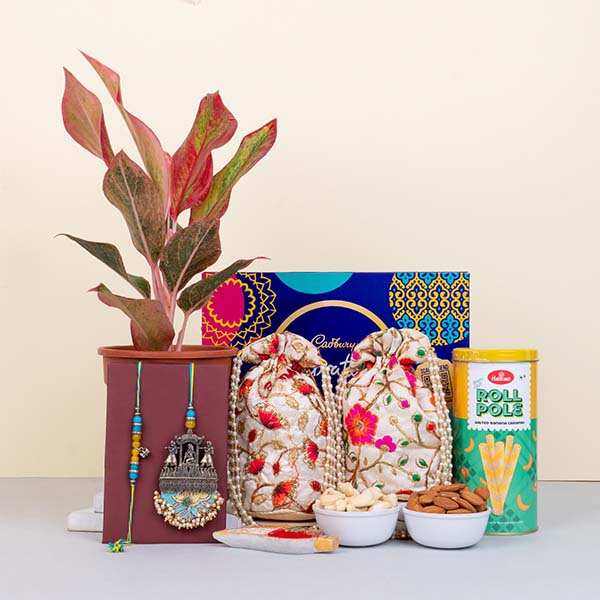 Bhaiya Bhabhi Rakhi with Lipstick Aglaonema Plant Gift Hamper