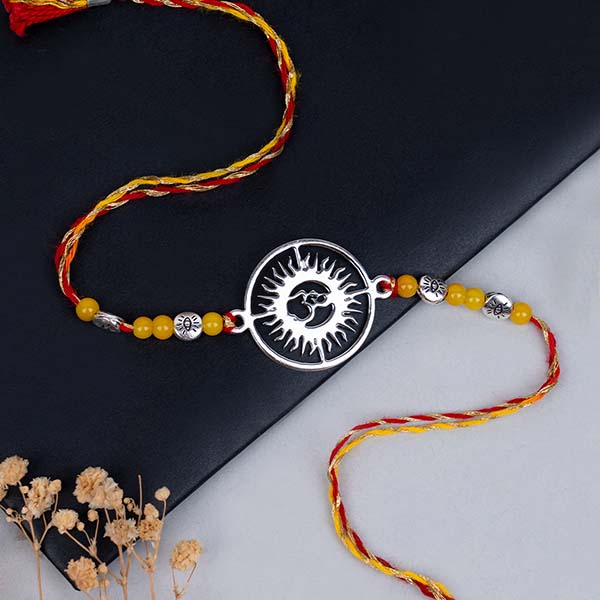 Pure Silver Om Rakhi with Roli Chawal