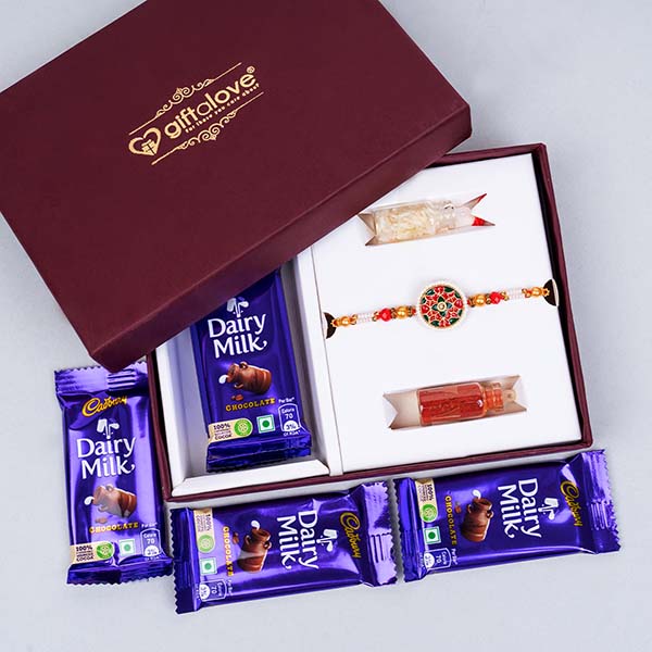 Designer Rakhi with Dairy Milk Chocolates in Signature Box